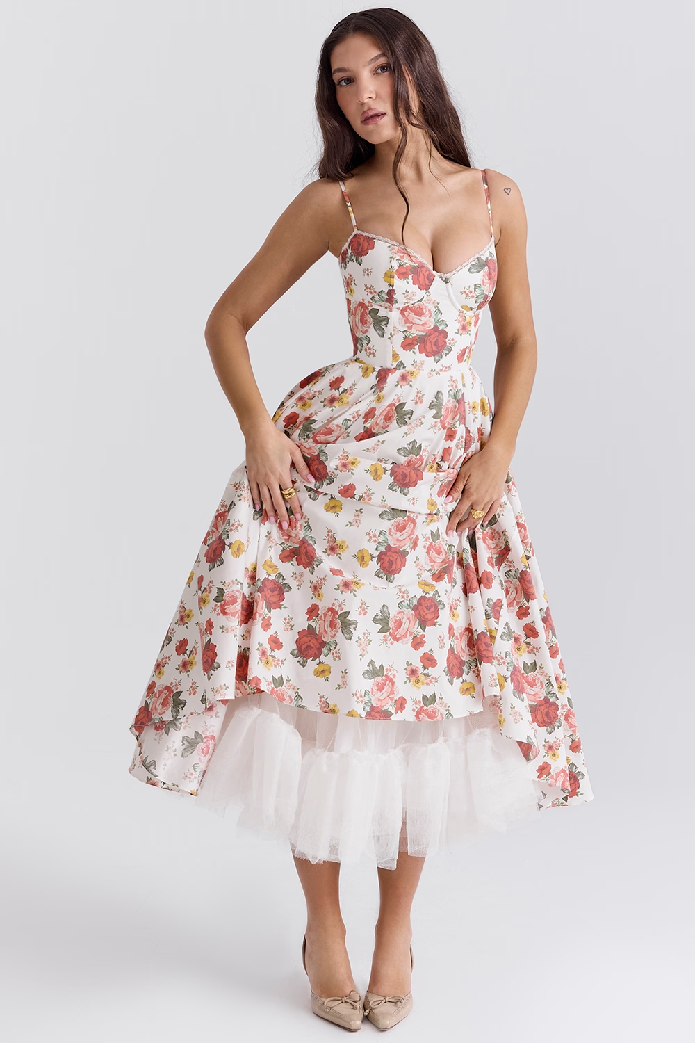 Mademoiselle Çiçekli Midi Elbise