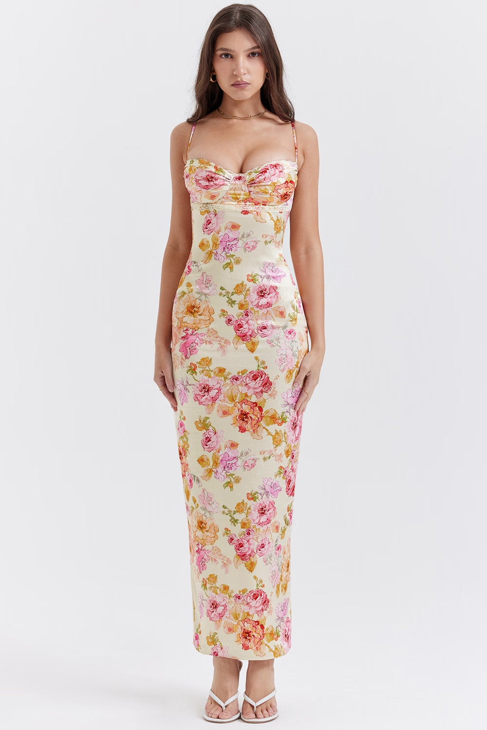 Ivory Floral Maxi Elbise