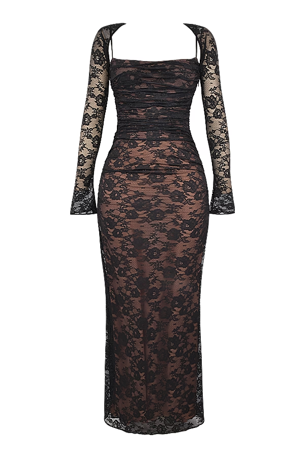Midnight Lace Gown Maxi Elbise