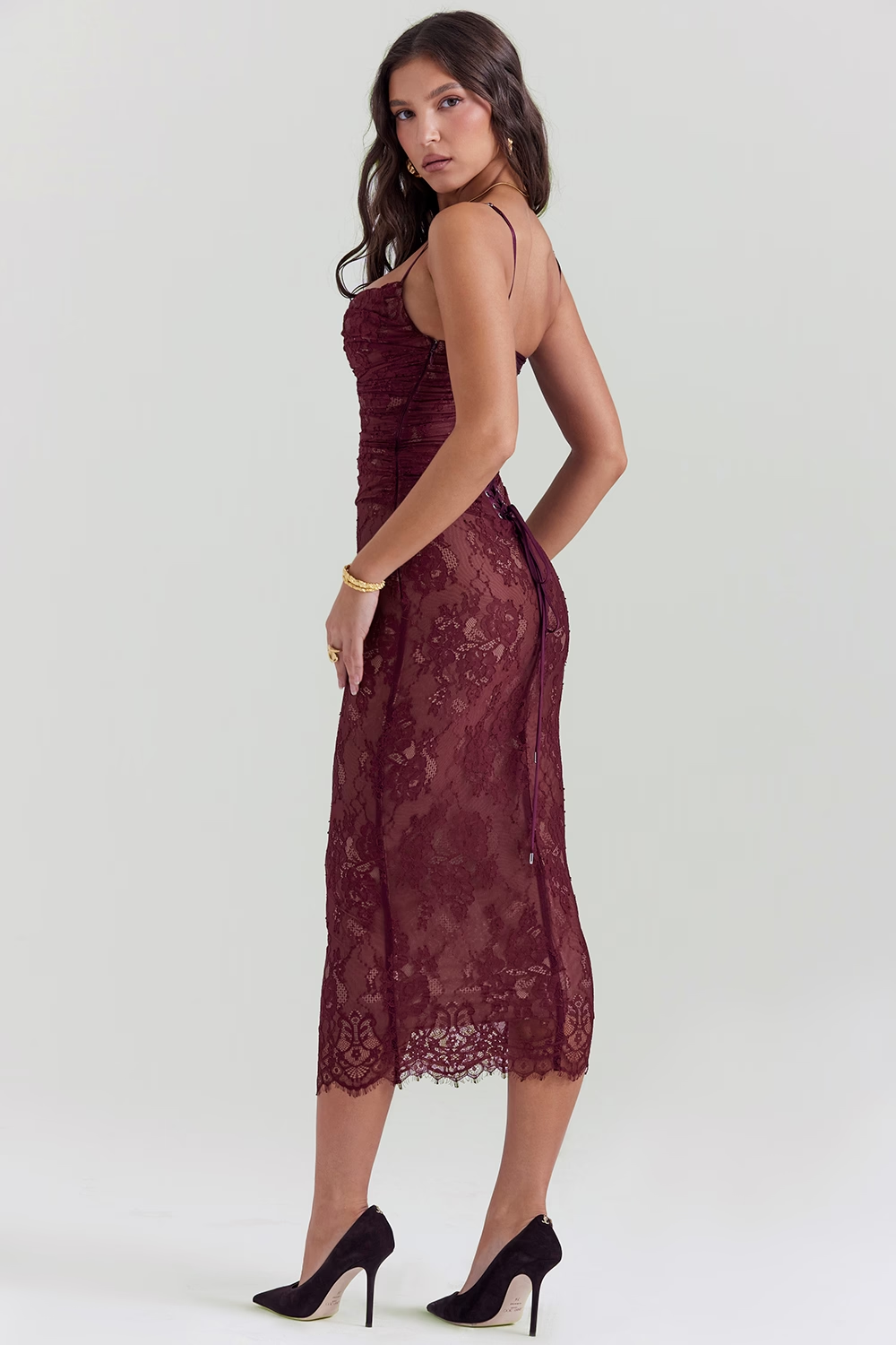 Wine Blossom Elegance Maxi Elbise