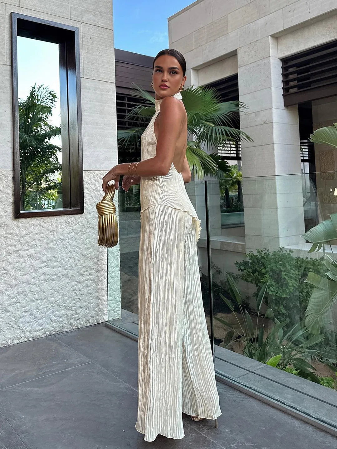Asimetrik Halter Crop & Palazzo Pantolon Takımı