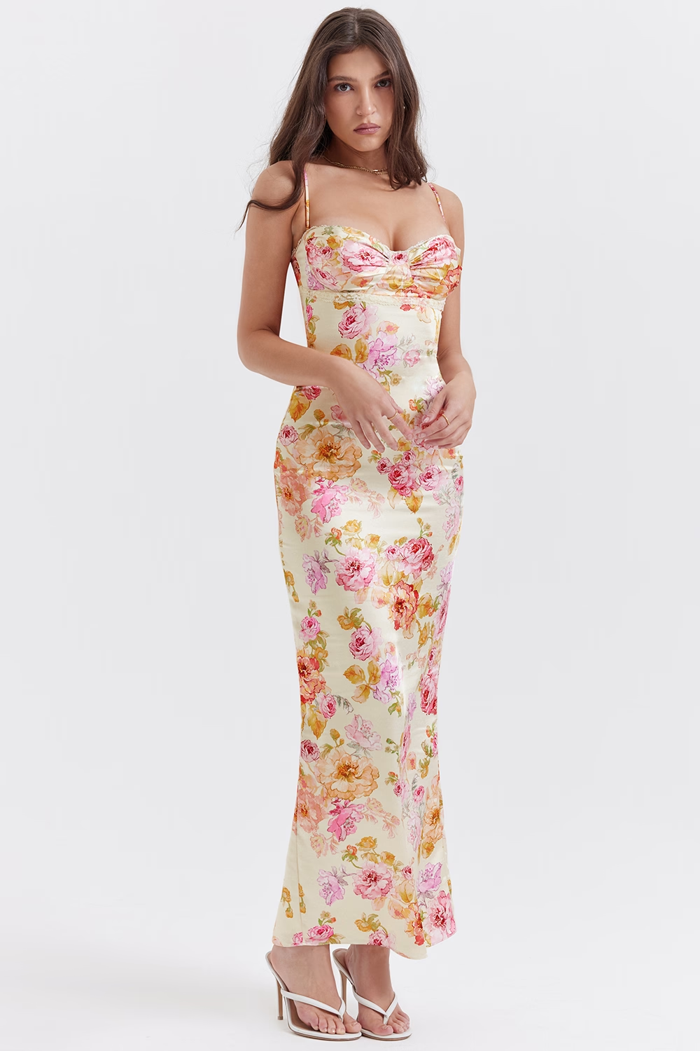 Ivory Floral Maxi Elbise