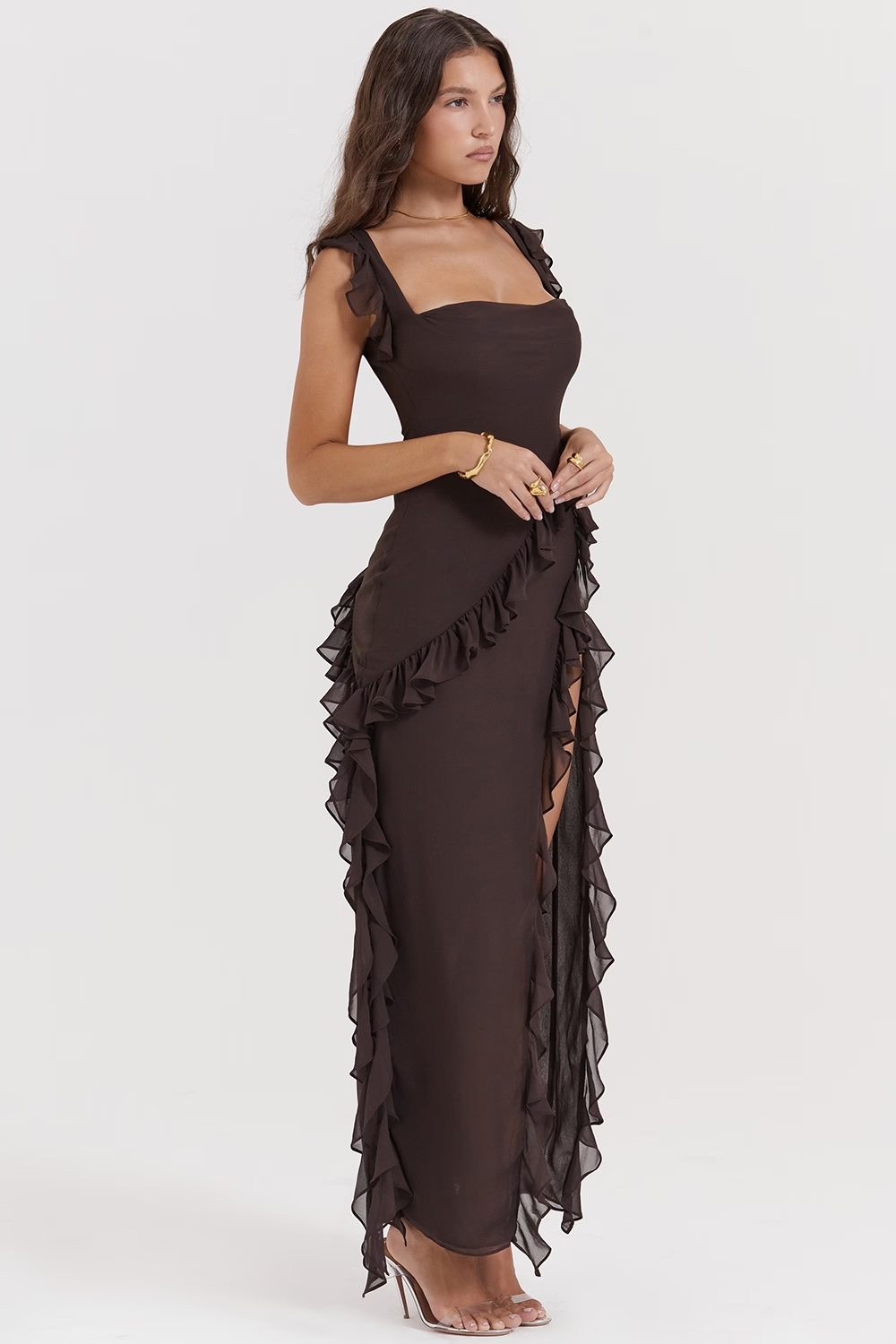 Cherry Ruffle Maxi Elbise