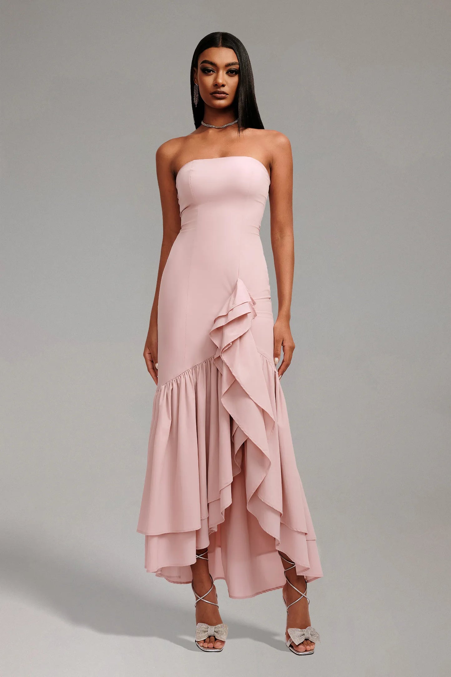 Elara Strapless Ruffle Maxi Elbise
