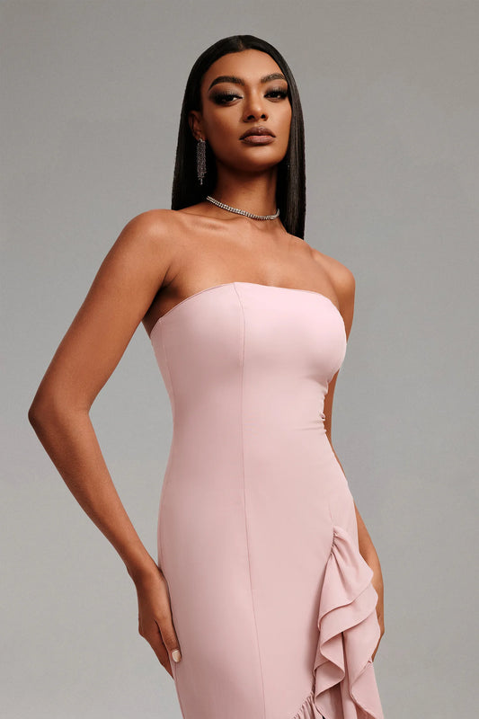 Elara Strapless Ruffle Maxi Elbise
