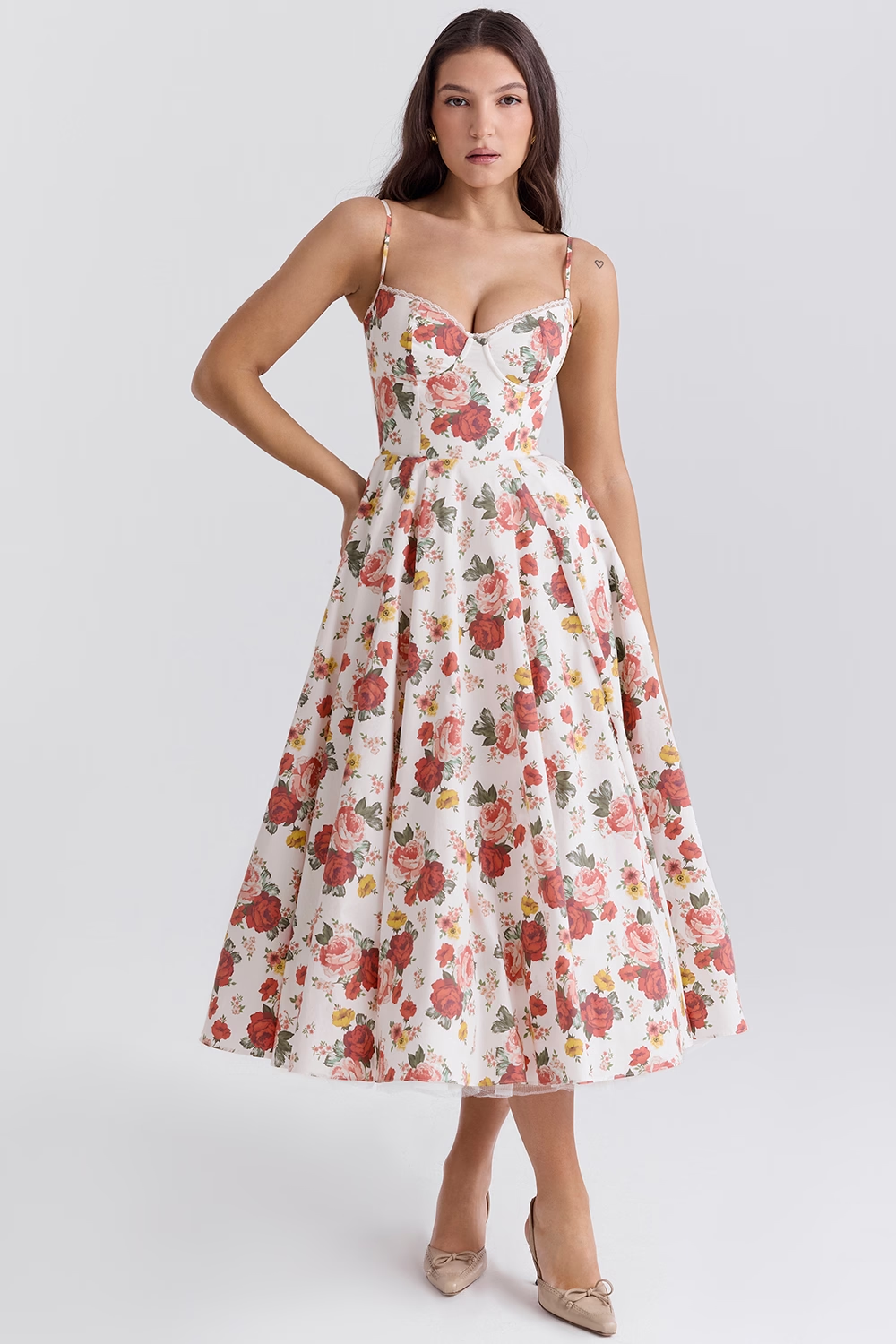 Mademoiselle Çiçekli Midi Elbise