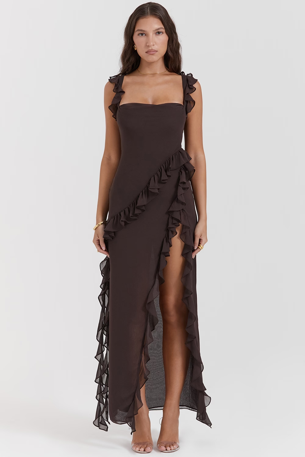 Cherry Ruffle Maxi Elbise