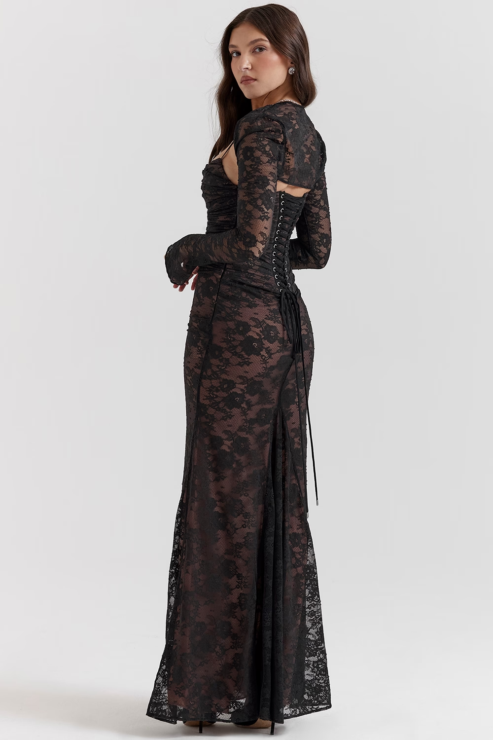 Midnight Lace Gown Maxi Elbise