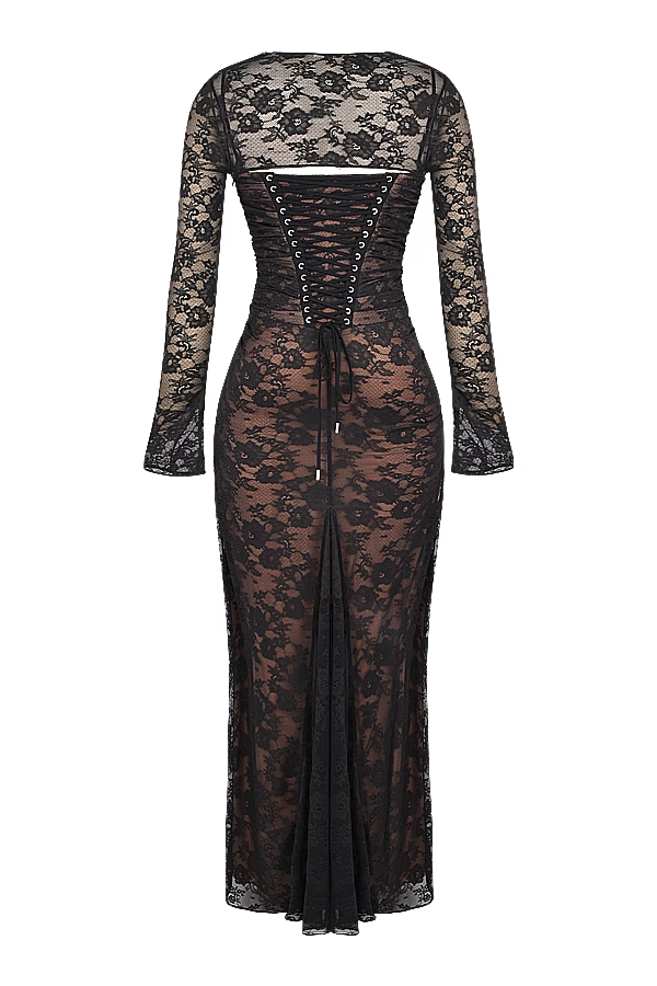 Midnight Lace Gown Maxi Elbise
