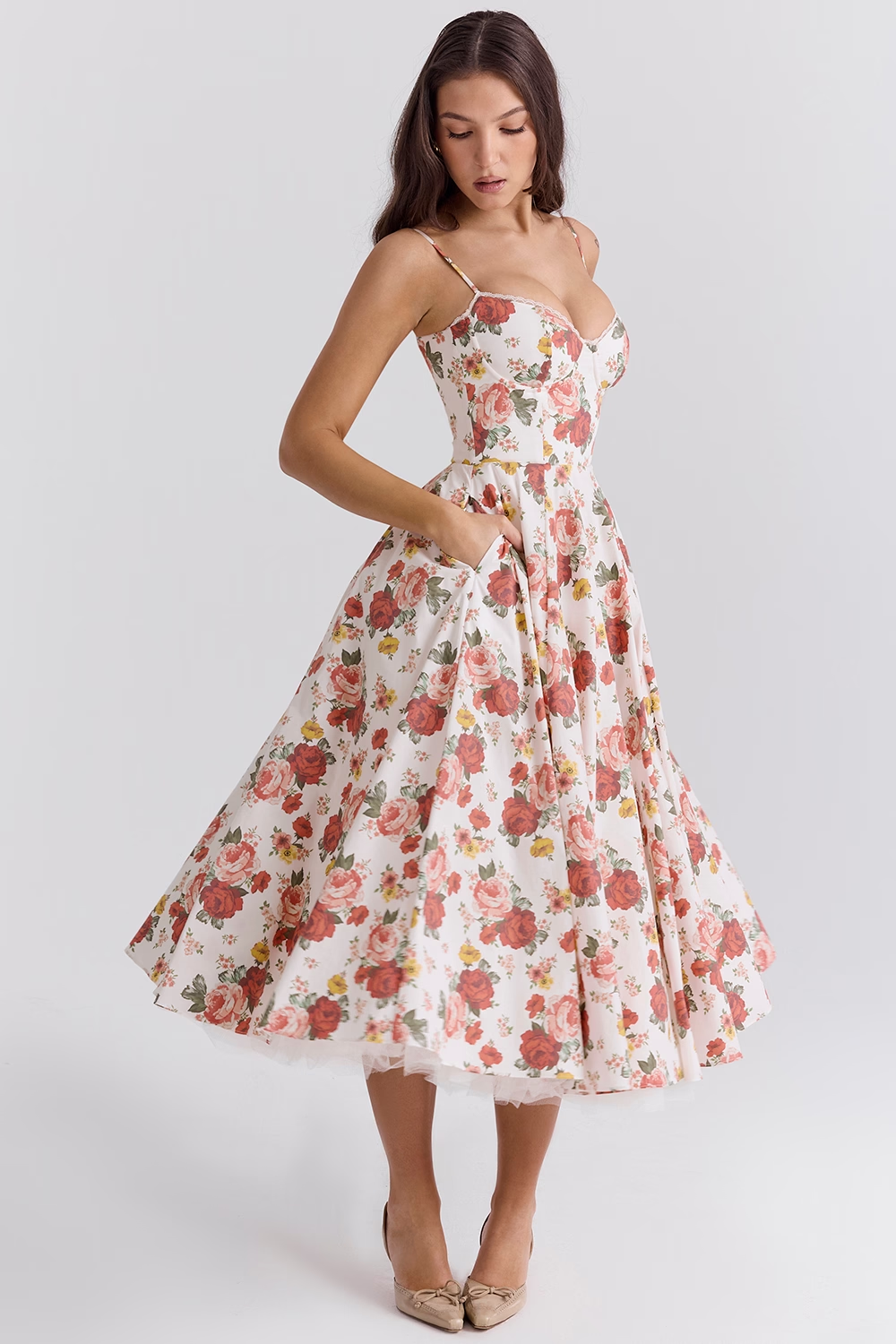 Mademoiselle Çiçekli Midi Elbise