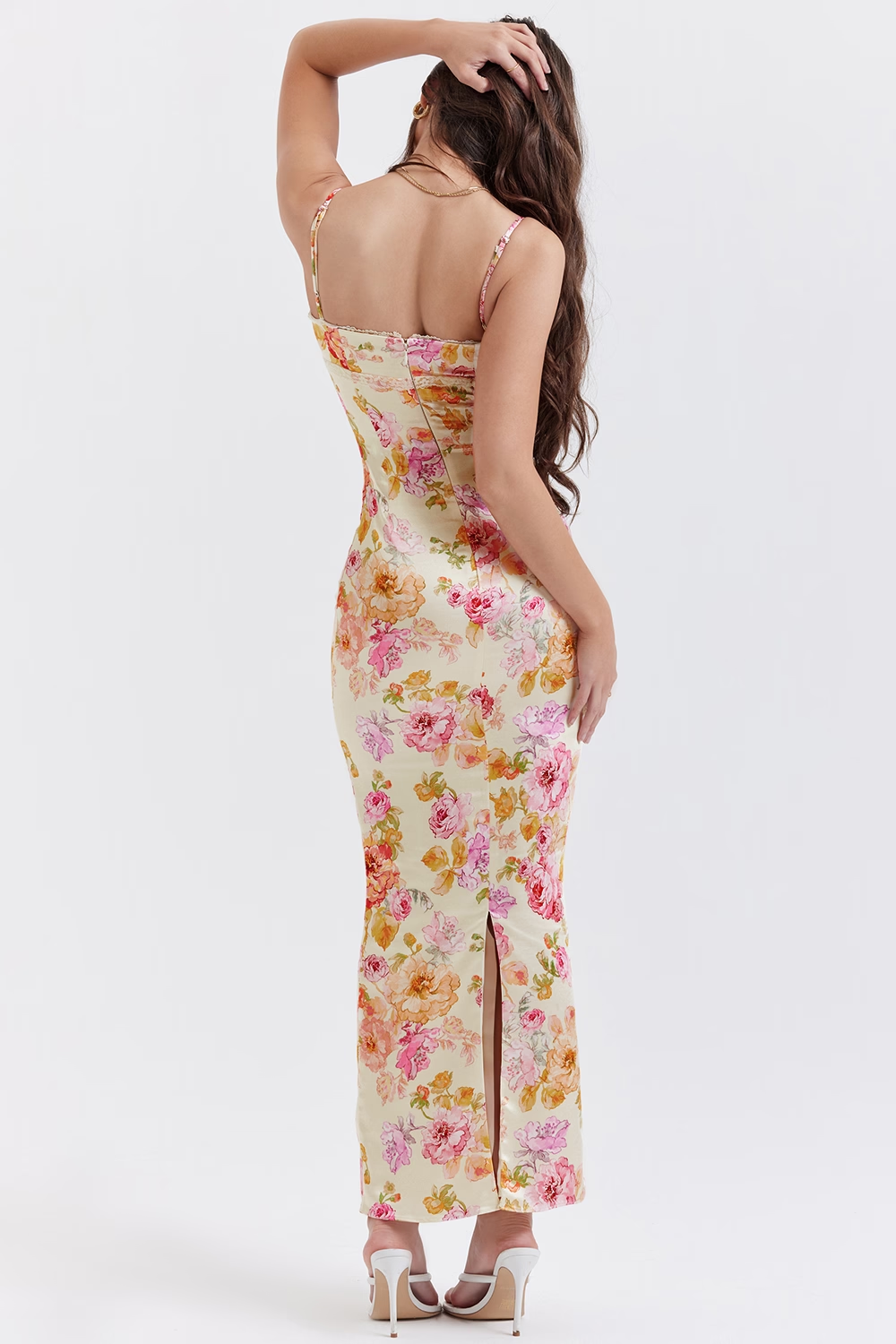 Ivory Floral Maxi Elbise