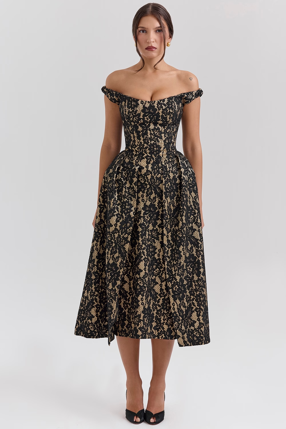 Noir Doré Midi Elbise