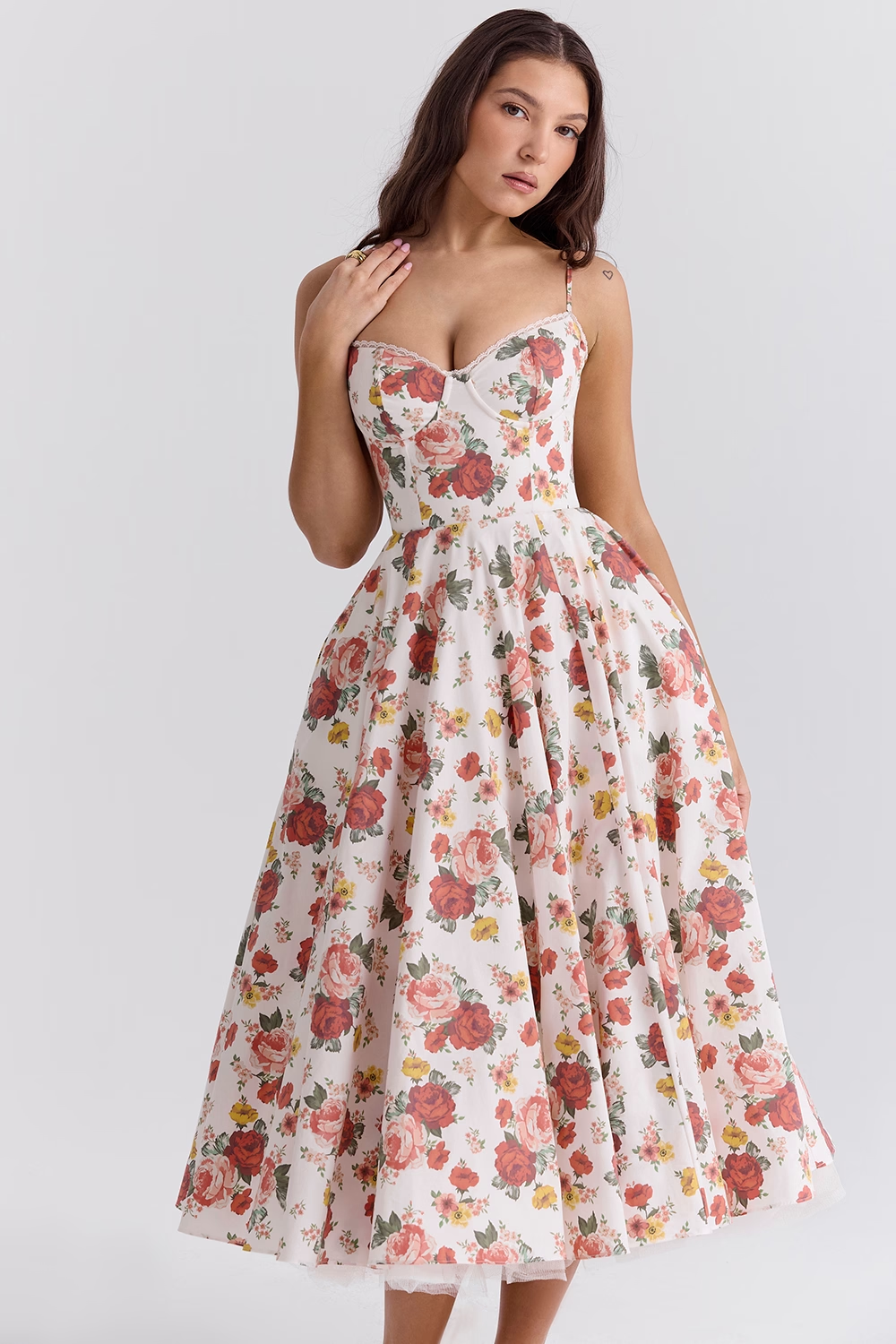 Mademoiselle Çiçekli Midi Elbise