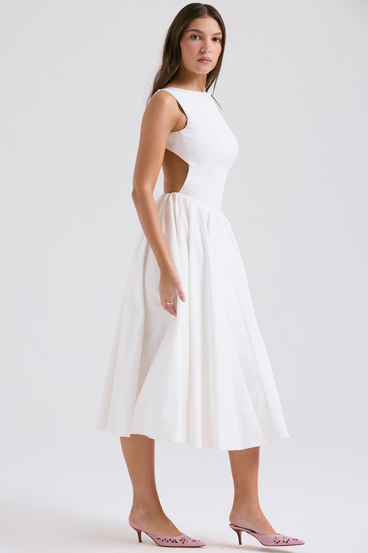 Swan White Midi Elbise