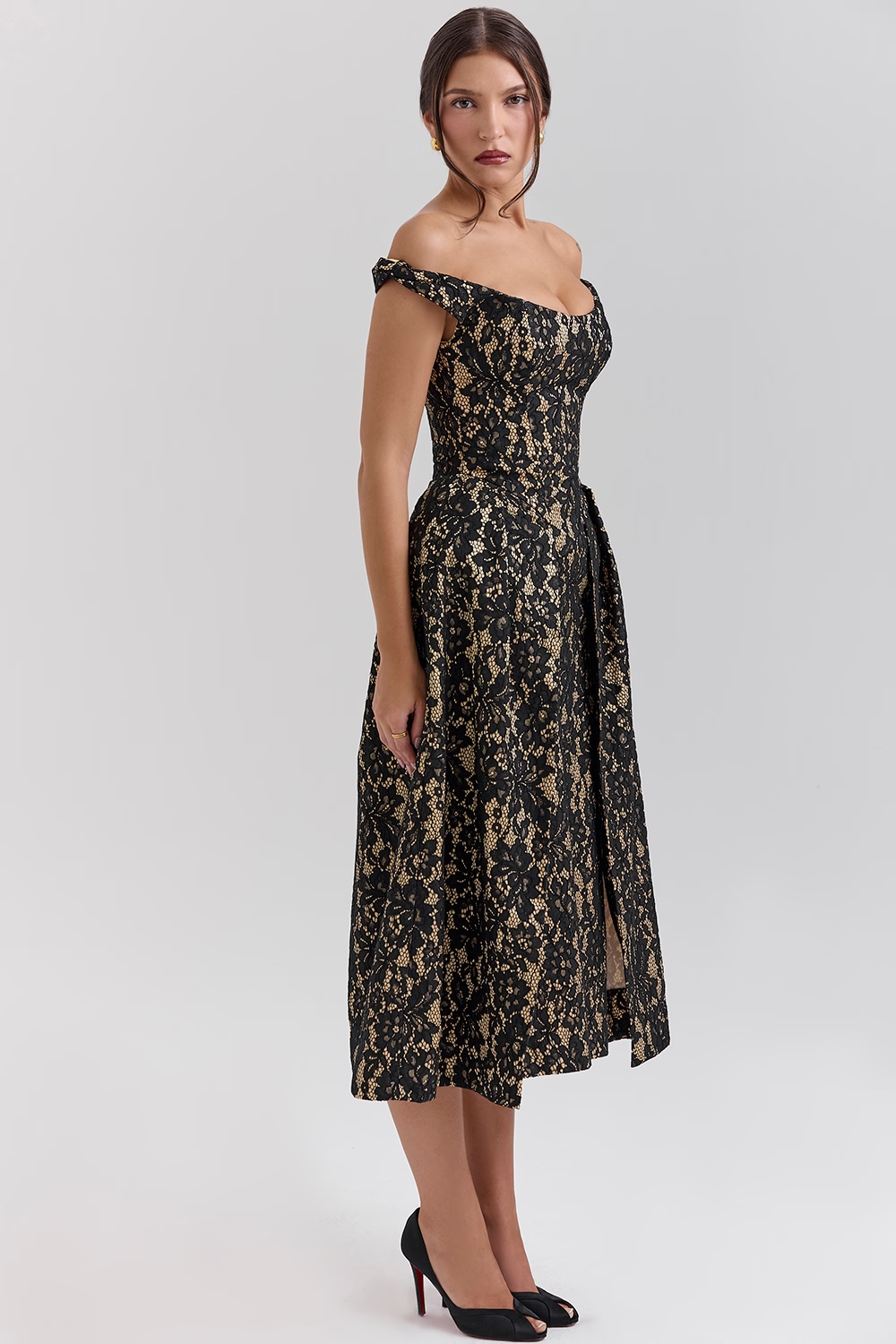 Noir Doré Midi Elbise