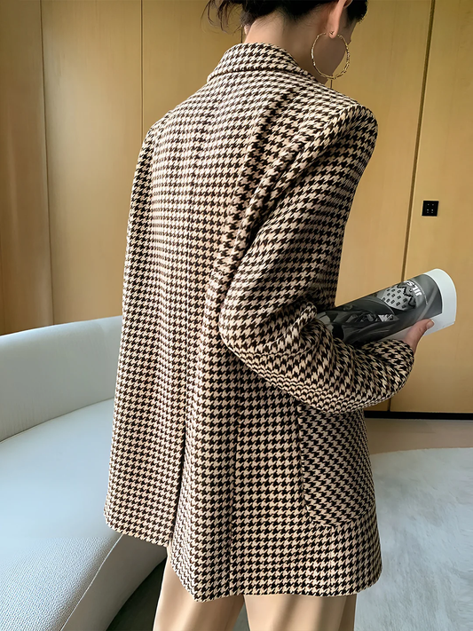 Ekose Görünümlü Kemerli Yırtmaçlı Blazer