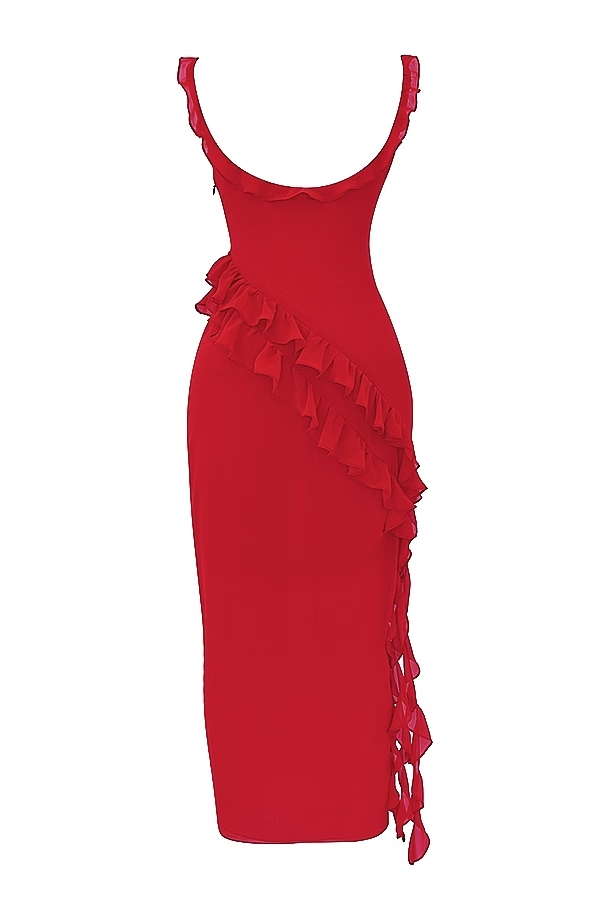 Cherry Ruffle Maxi Elbise