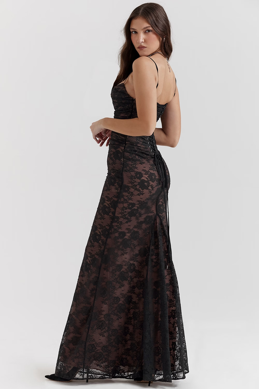Midnight Lace Gown Maxi Elbise