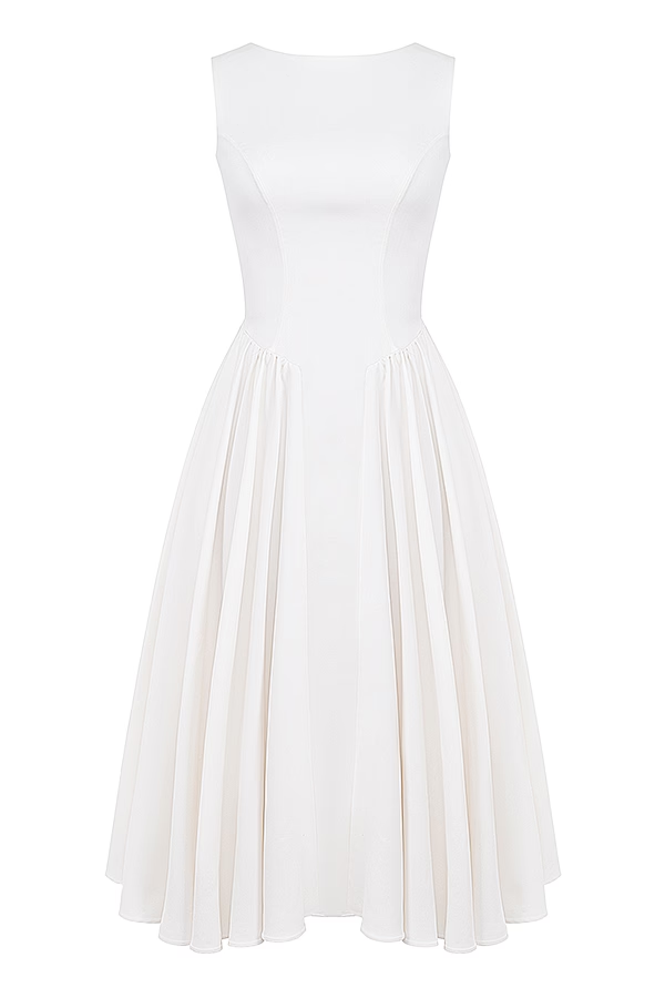 Swan White Midi Elbise