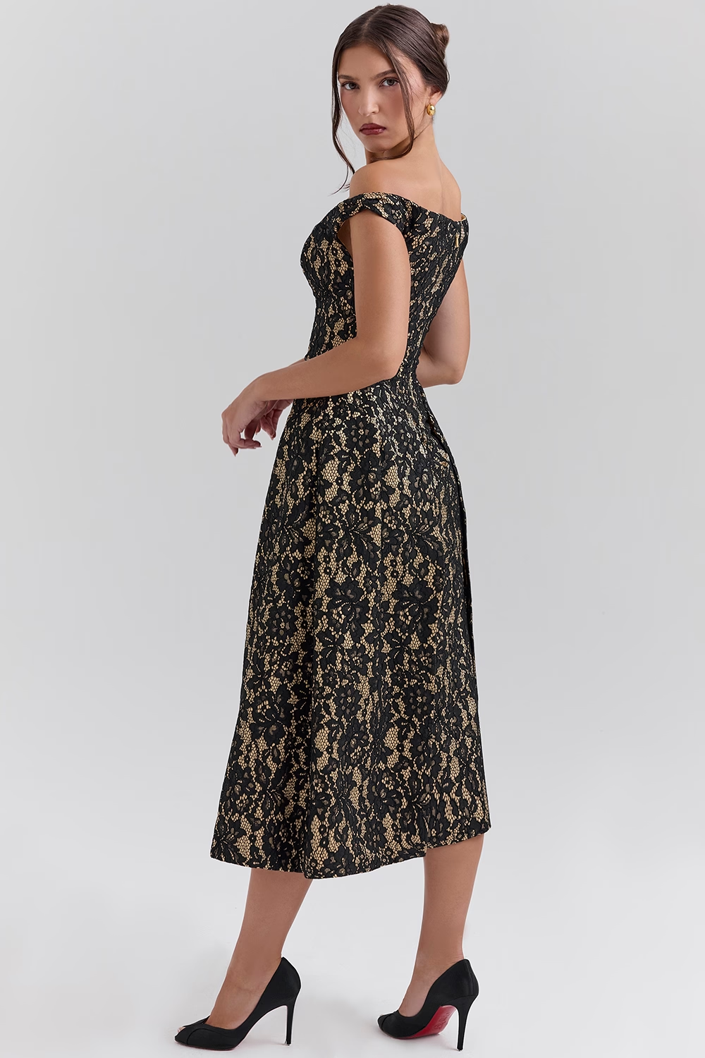 Noir Doré Midi Elbise