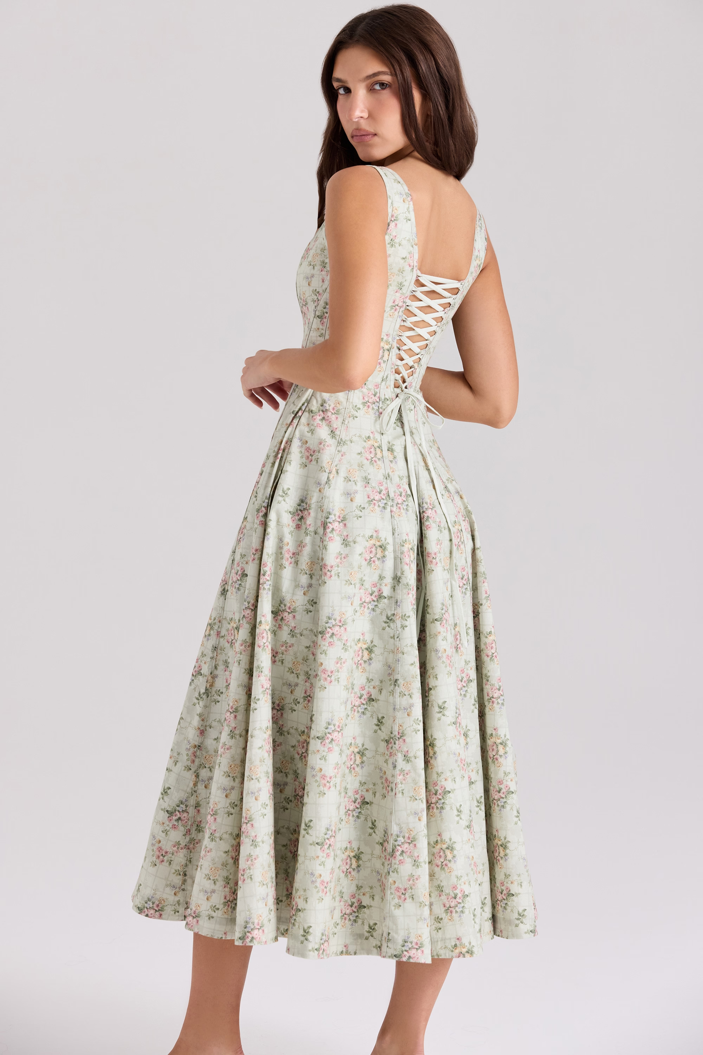 Sage Blossom Midi Elbise