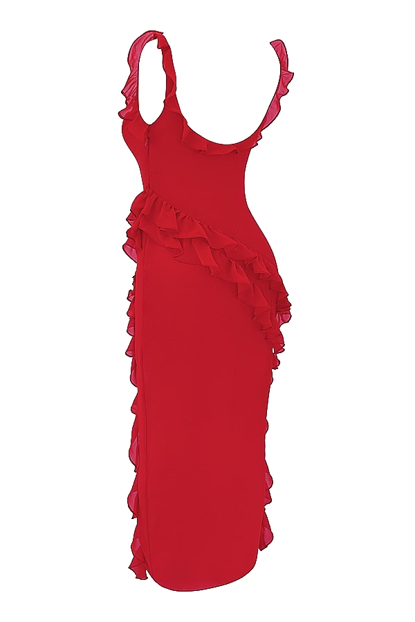 Cherry Ruffle Maxi Elbise