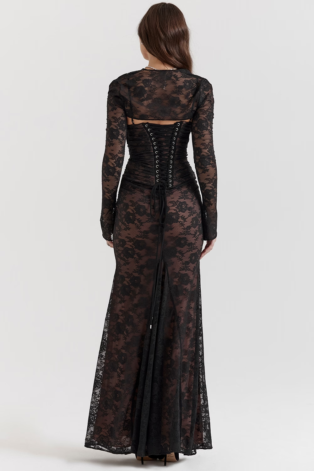 Midnight Lace Gown Maxi Elbise
