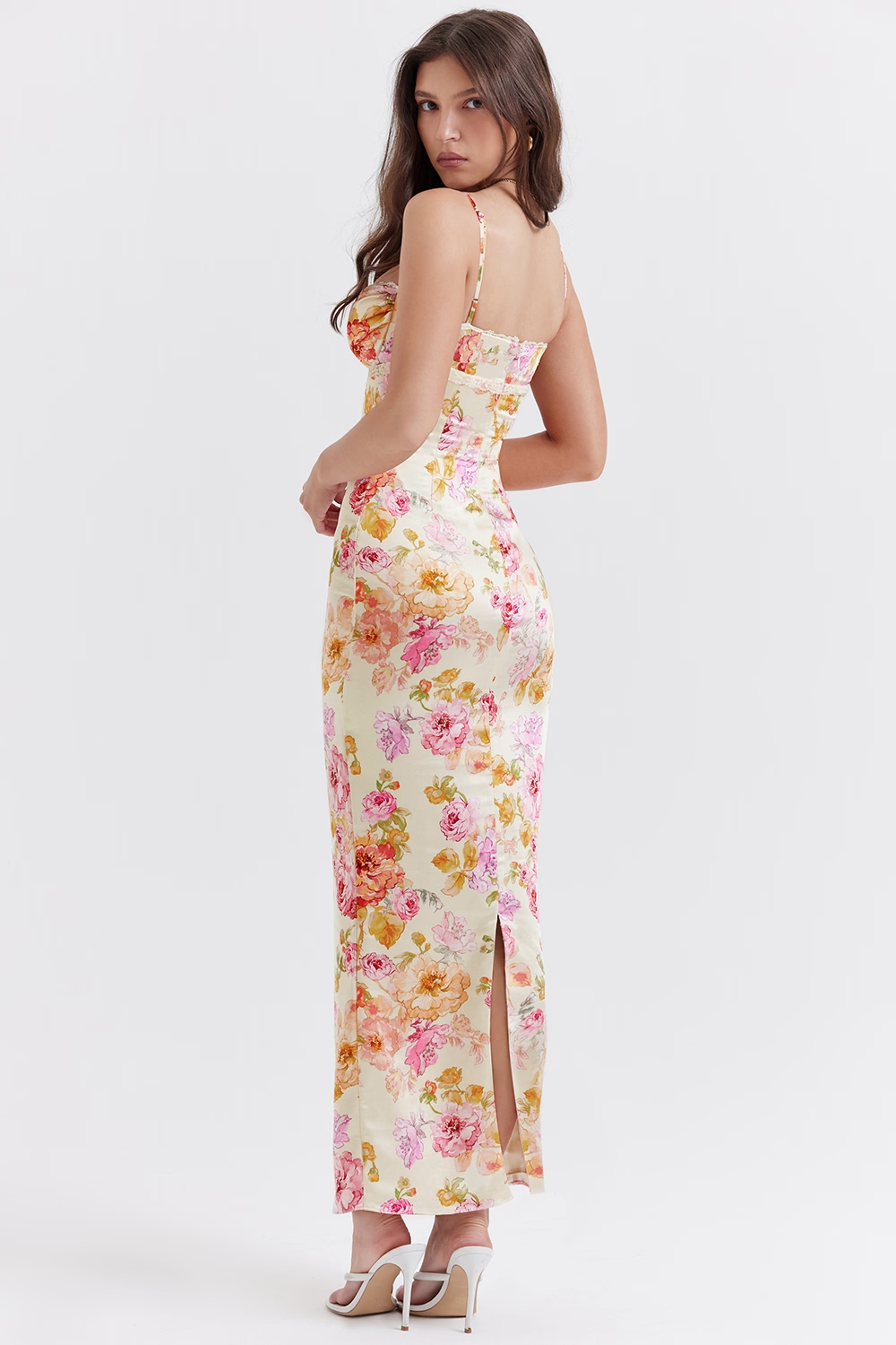 Ivory Floral Maxi Elbise