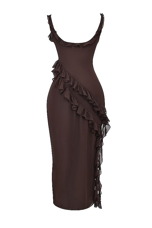 Cherry Ruffle Maxi Elbise