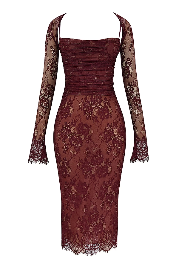 Wine Blossom Elegance Maxi Elbise