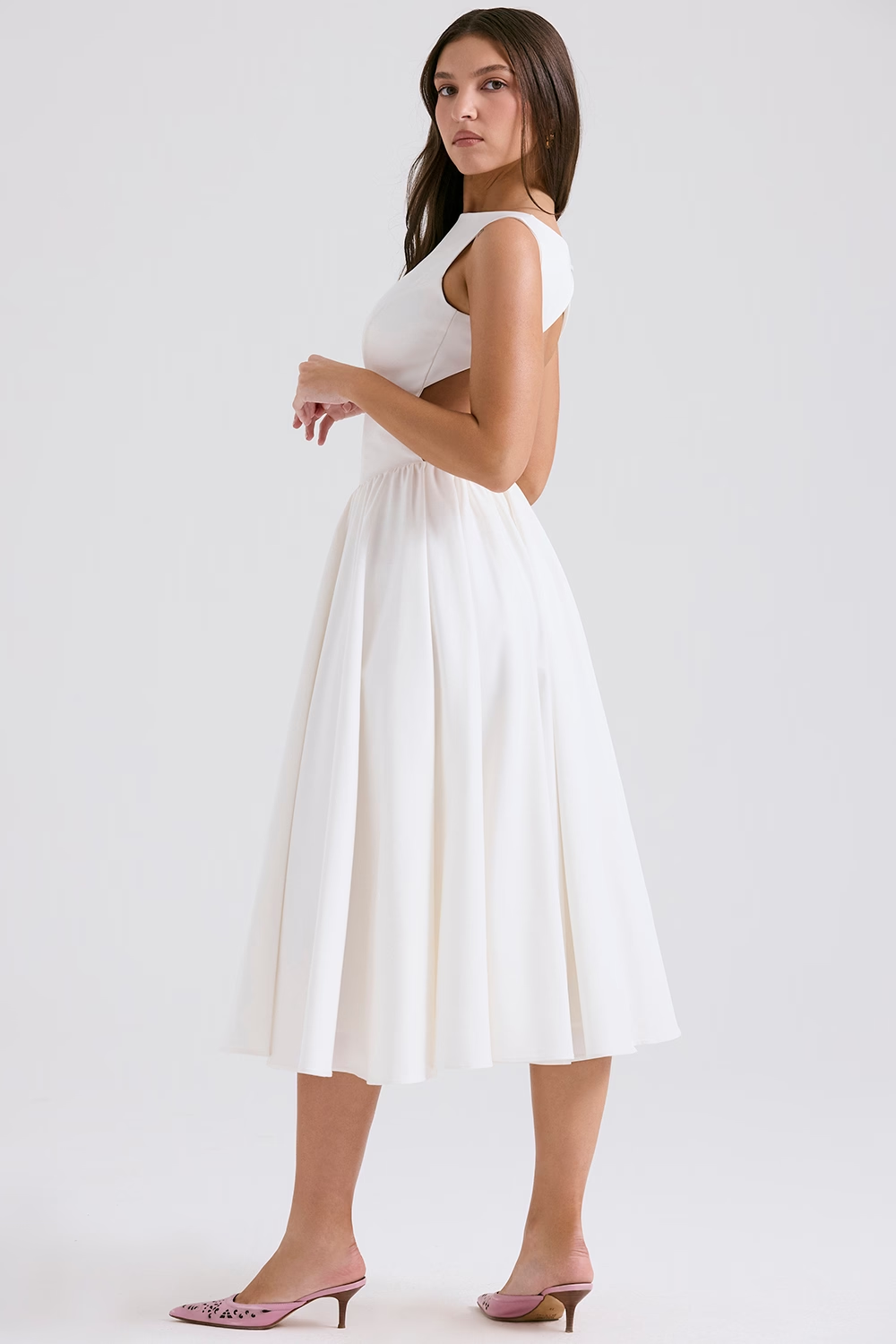 Swan White Midi Elbise
