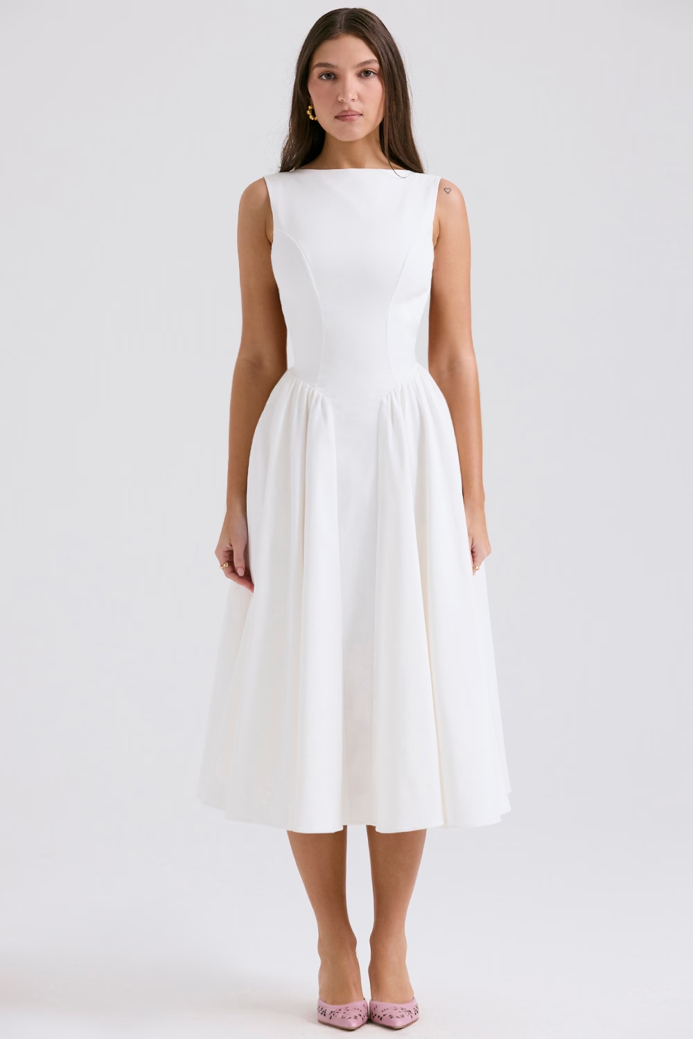 Swan White Midi Elbise
