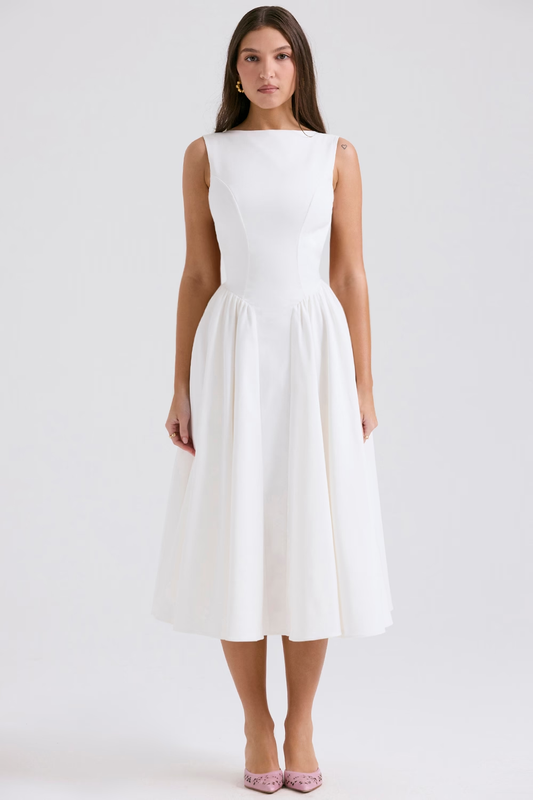 Swan White Midi Elbise