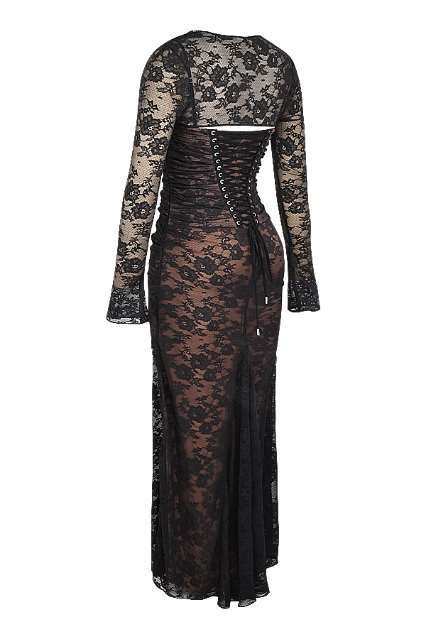 Midnight Lace Gown Maxi Elbise