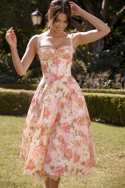Amoura Floral Midi Elbise