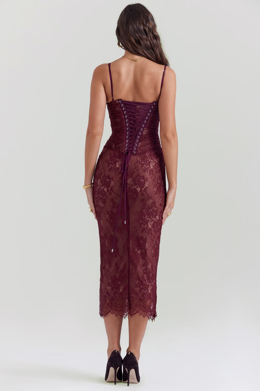 Wine Blossom Elegance Maxi Elbise