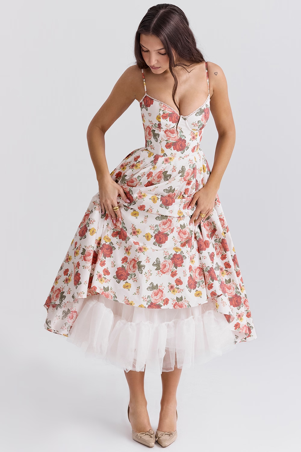 Mademoiselle Çiçekli Midi Elbise