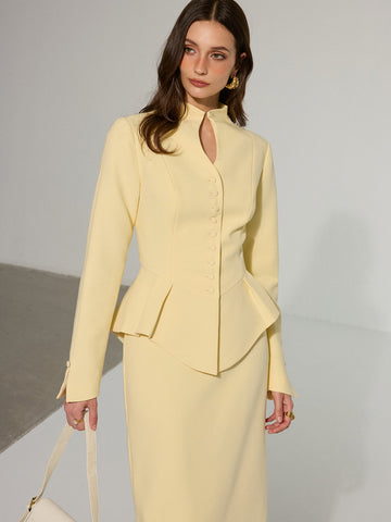 Anahtar Delik Yaka Düğmeli Ön Peplum Ceket