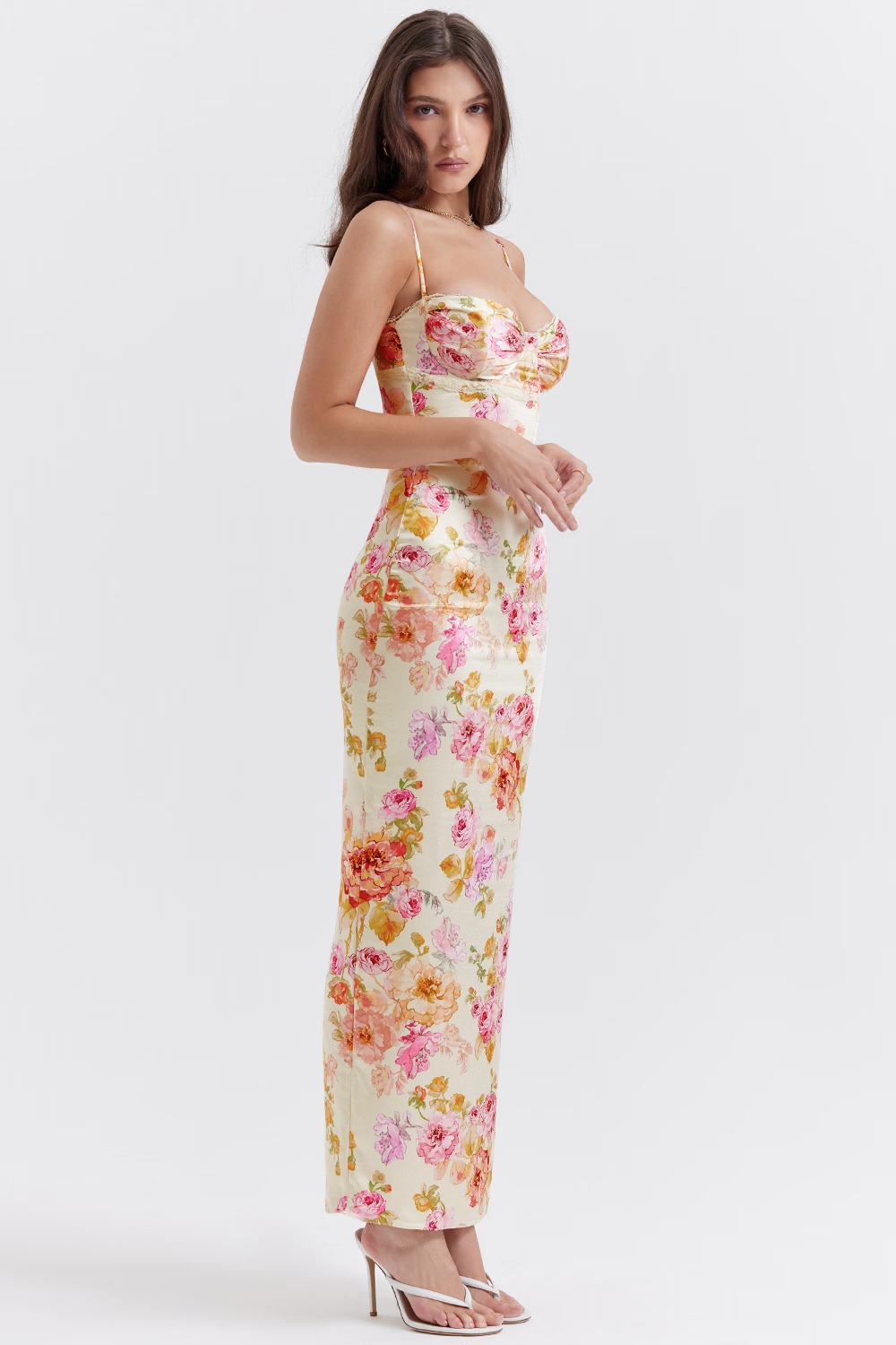 Ivory Floral Maxi Elbise