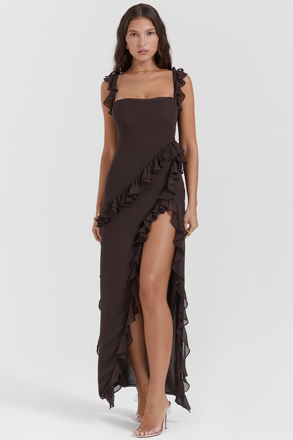 Cherry Ruffle Maxi Elbise