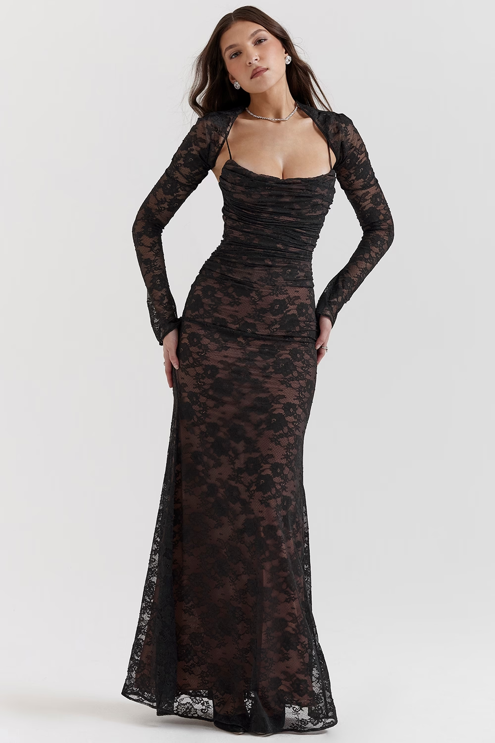 Midnight Lace Gown Maxi Elbise