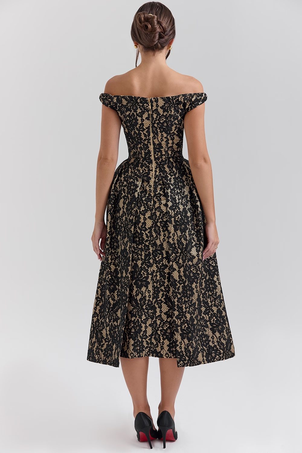 Noir Doré Midi Elbise