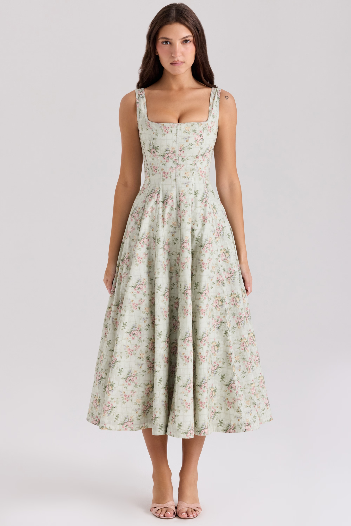 Sage Blossom Midi Elbise
