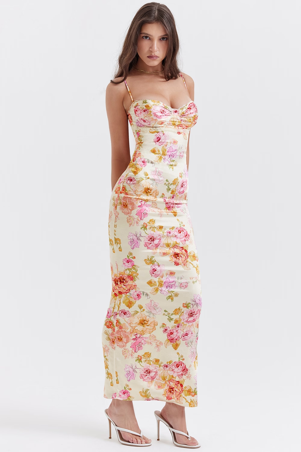 Ivory Floral Maxi Elbise