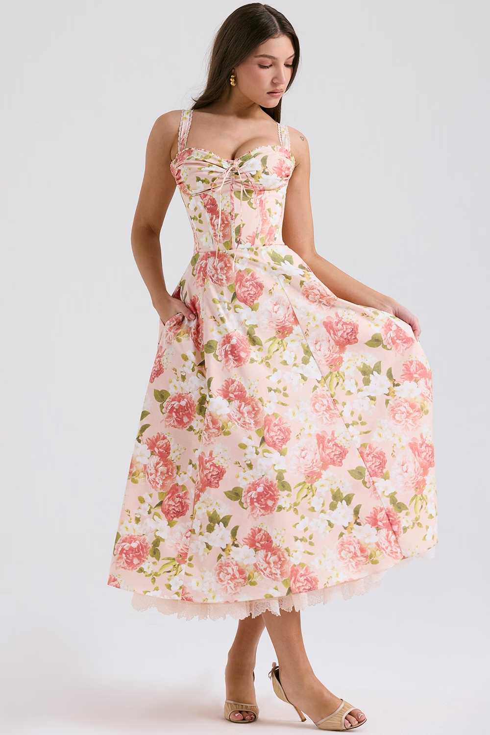 Amoura Floral Midi Elbise