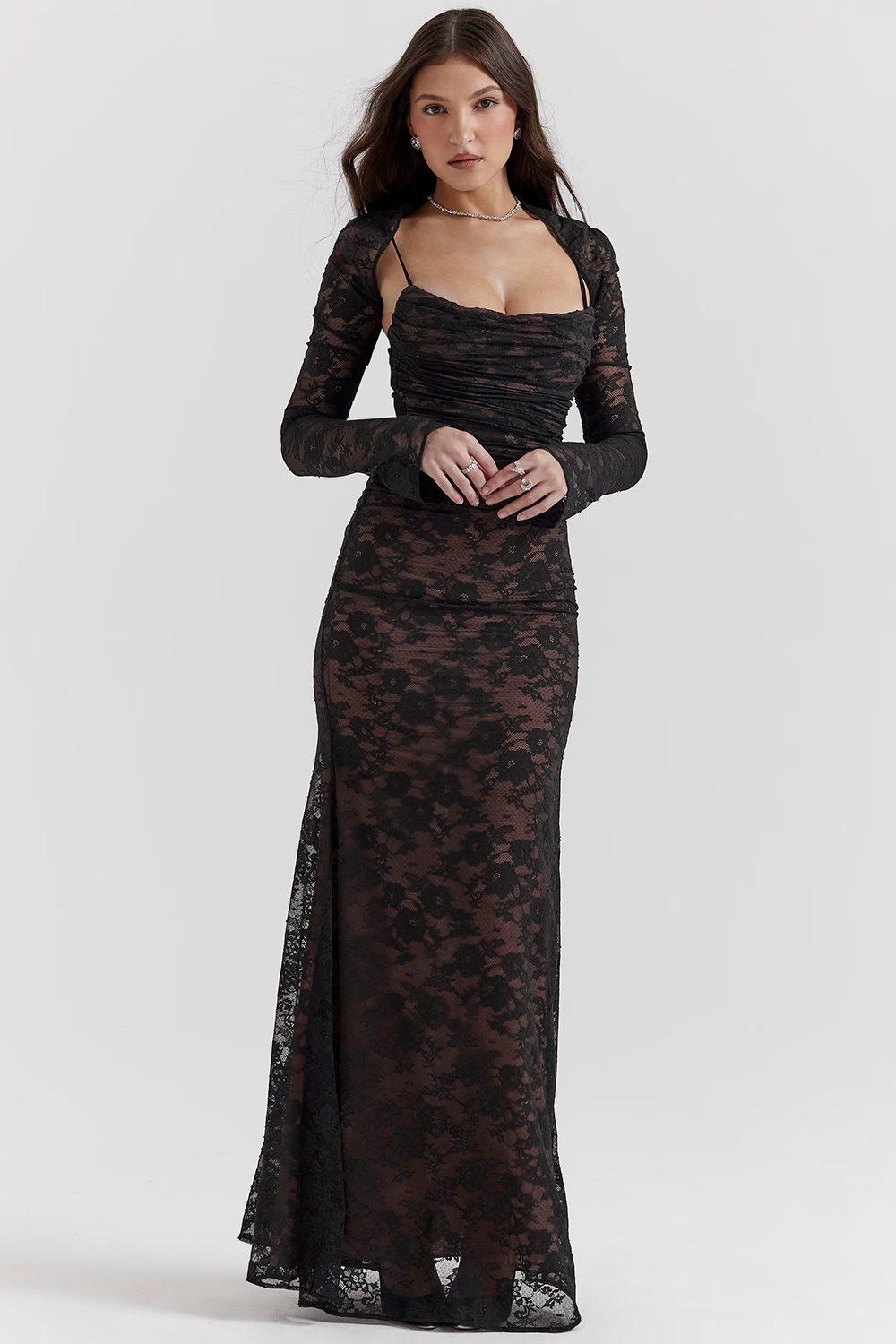 Midnight Lace Gown Maxi Elbise