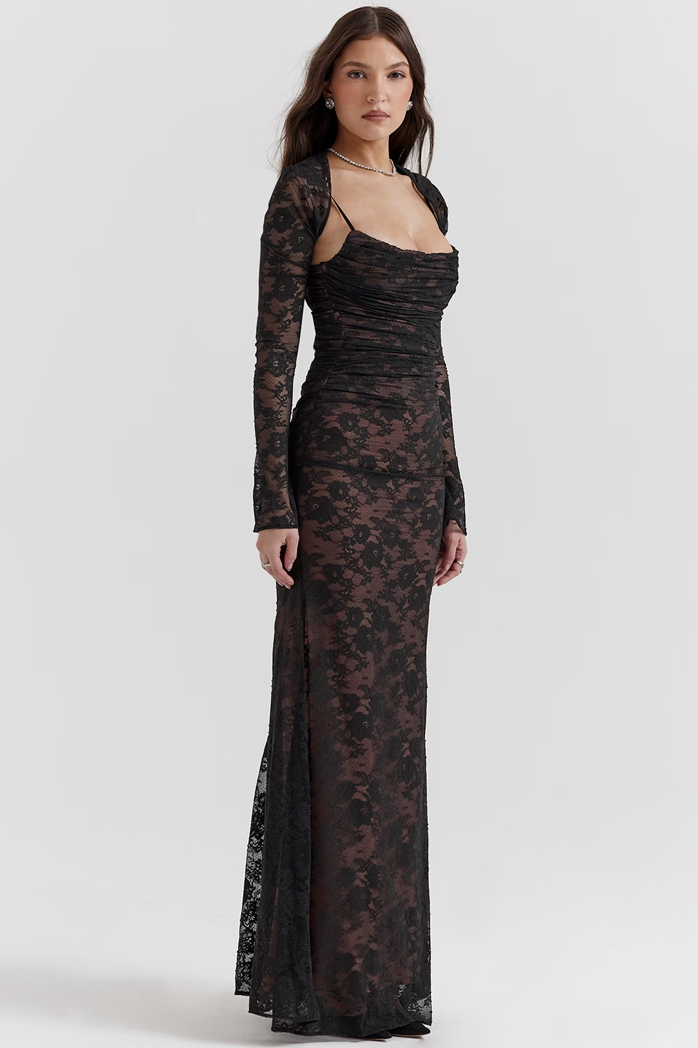 Midnight Lace Gown Maxi Elbise