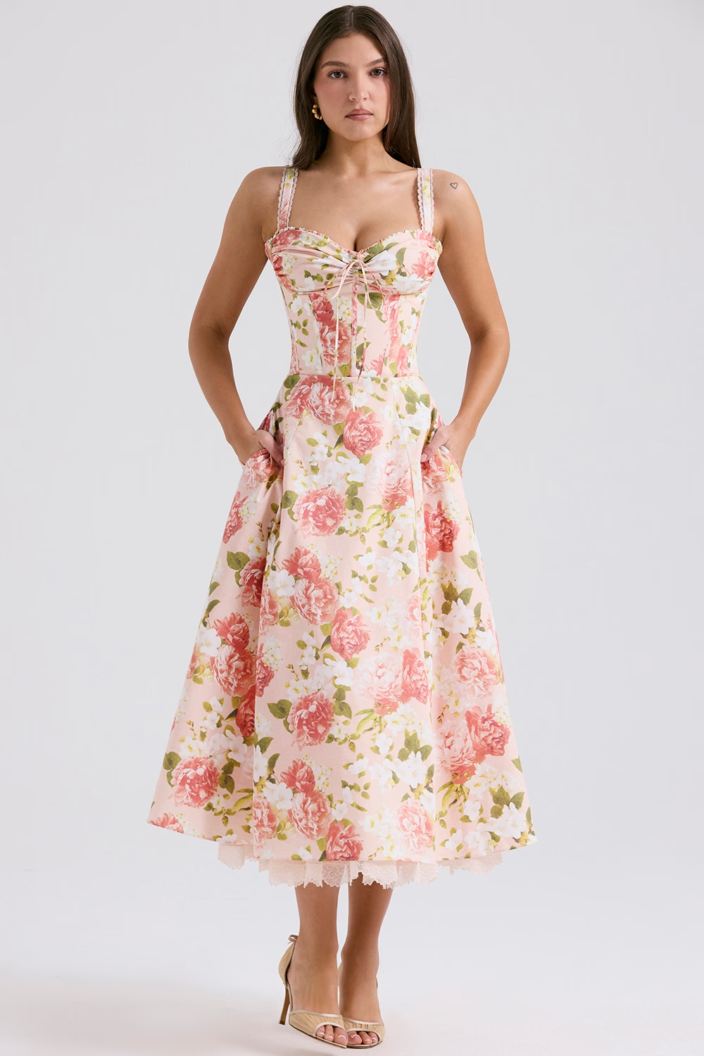 Amoura Floral Midi Elbise