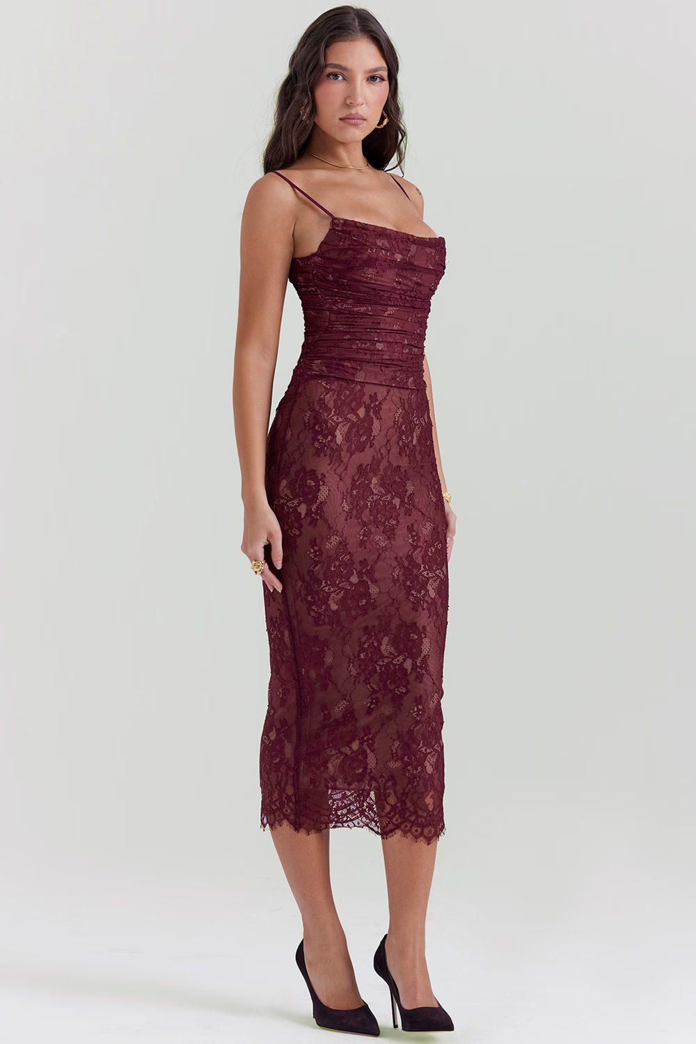 Wine Blossom Elegance Maxi Elbise