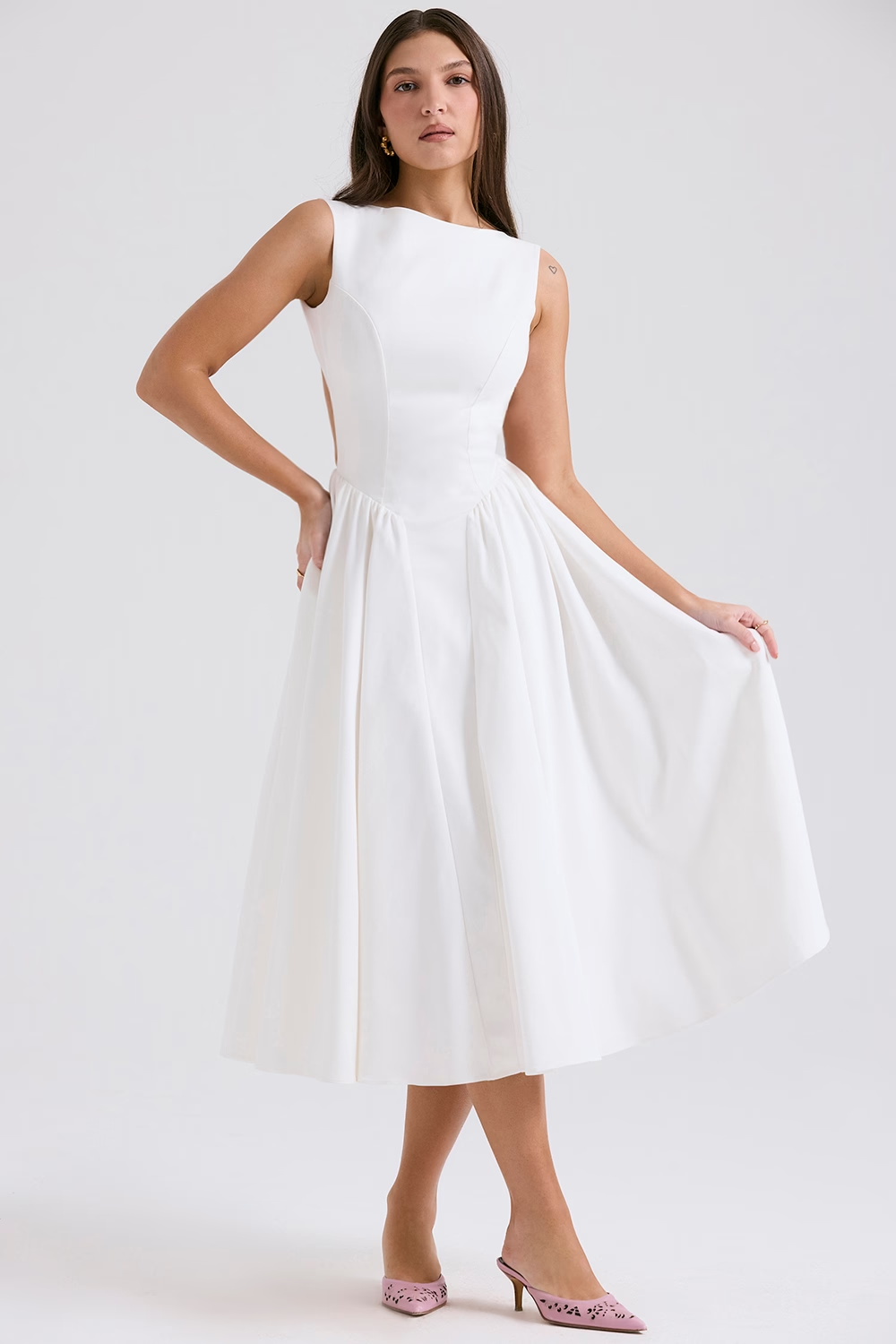 Swan White Midi Elbise